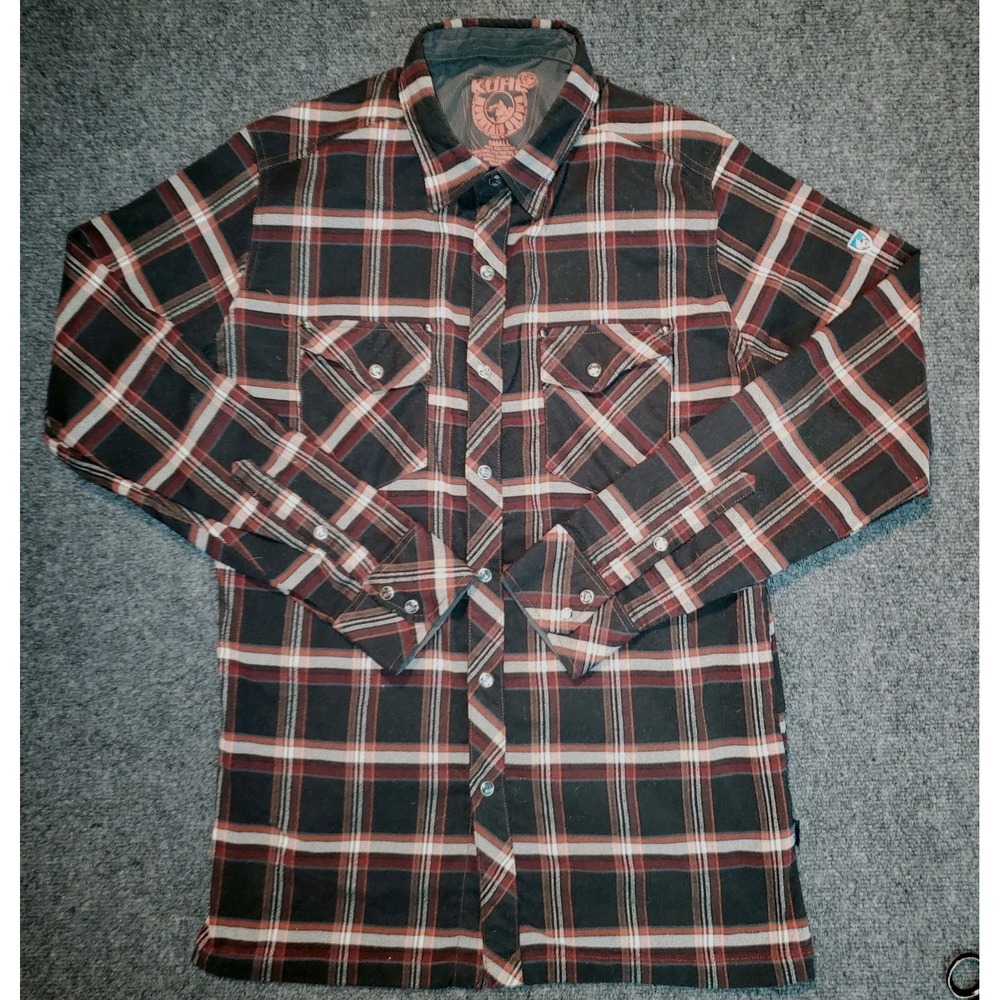 Kuhl Western Shirt Mens Small Brown Plaid Pearl Snap Long Sleeve